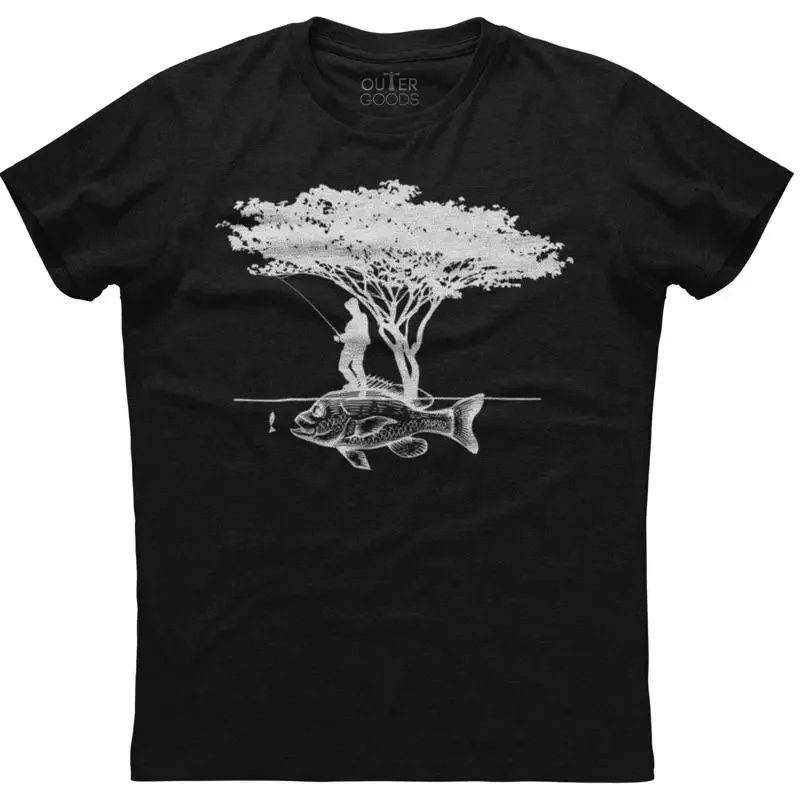 Fishing Hook - T-shirt noir en coton pour homme,