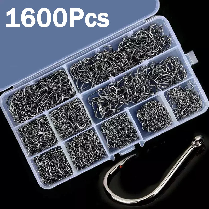 Fishing Hook Assortment - 50-1600 pièces/boîtehameçons de pêche en acier